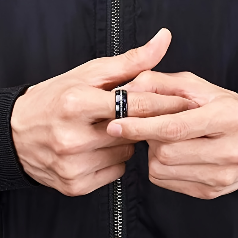 Galaxy Shimmer Inlay Stainless Steel Ring - Unisex Accessory